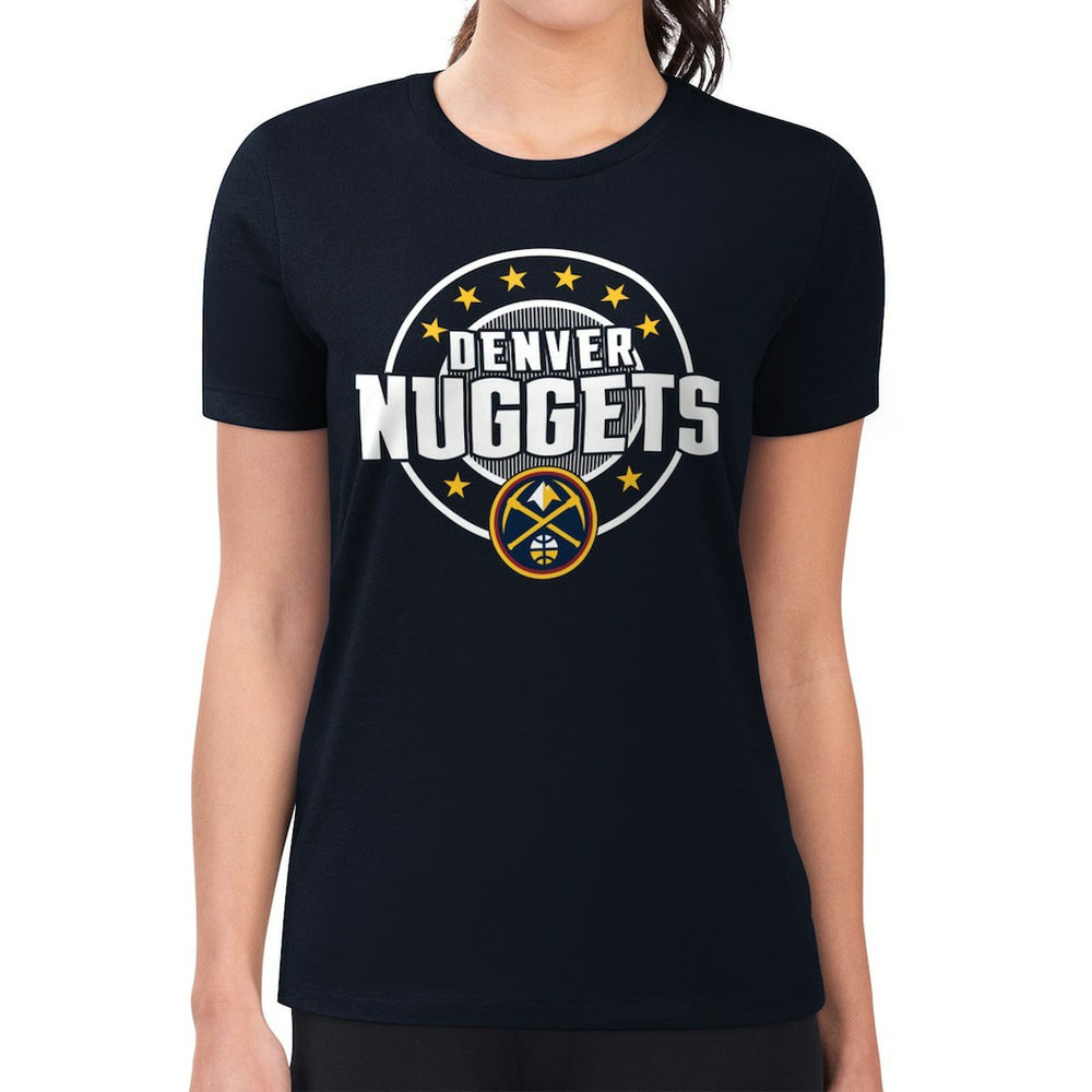 Denver Nuggets G-III 4Her by Carl Banks Women's Super-Slim Lightweight Pinstripe Circle Graphic T-Shirt Navy