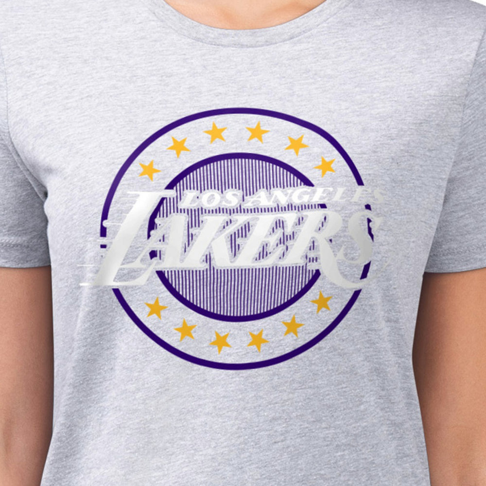 Los Angeles Lakers G-III 4Her by Carl Banks Women's Super-Slim Lightweight Pinstripe Circle Graphic T-Shirt Gray