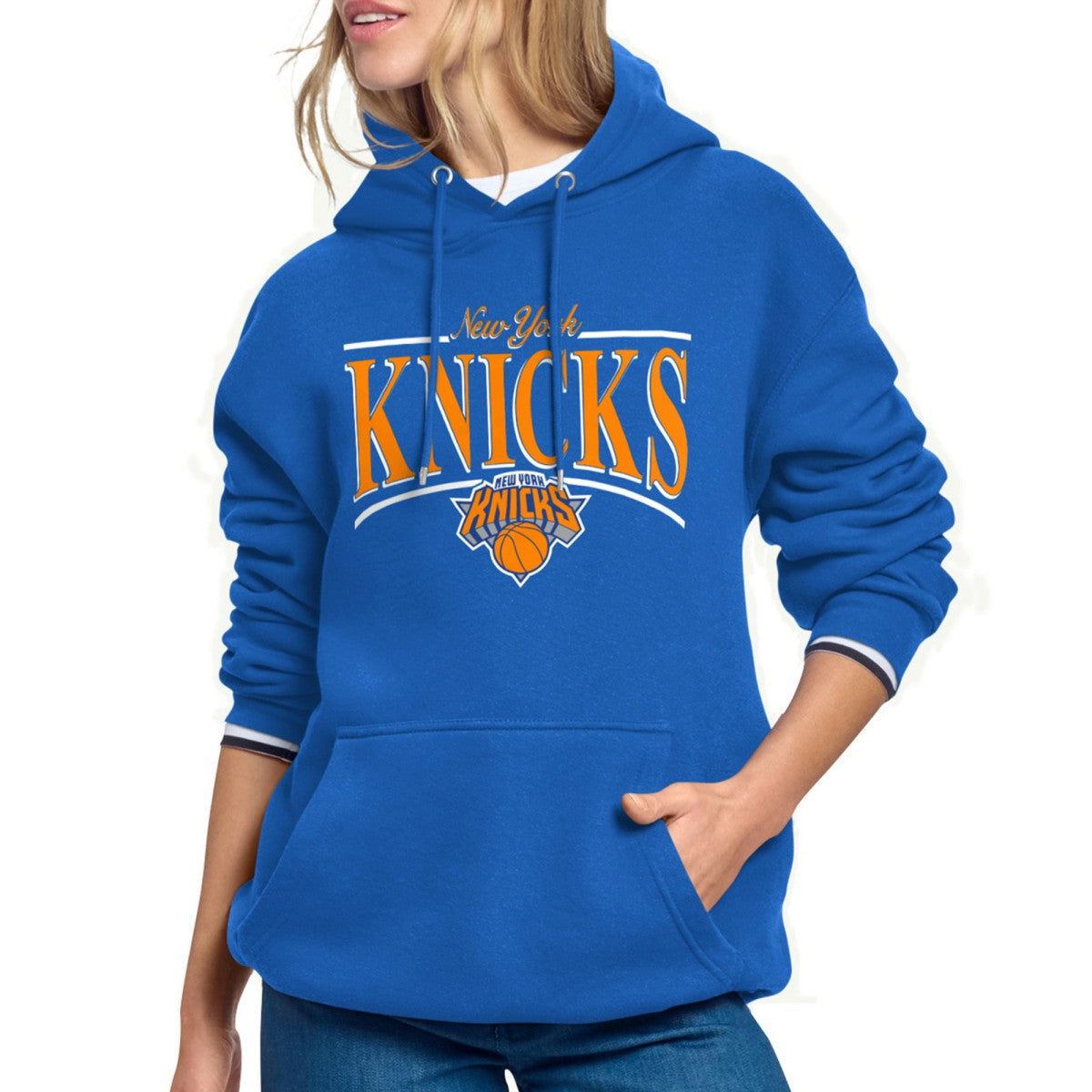 New York Knicks Starter Women's Arch Stripe Fleece Hoodie Blue