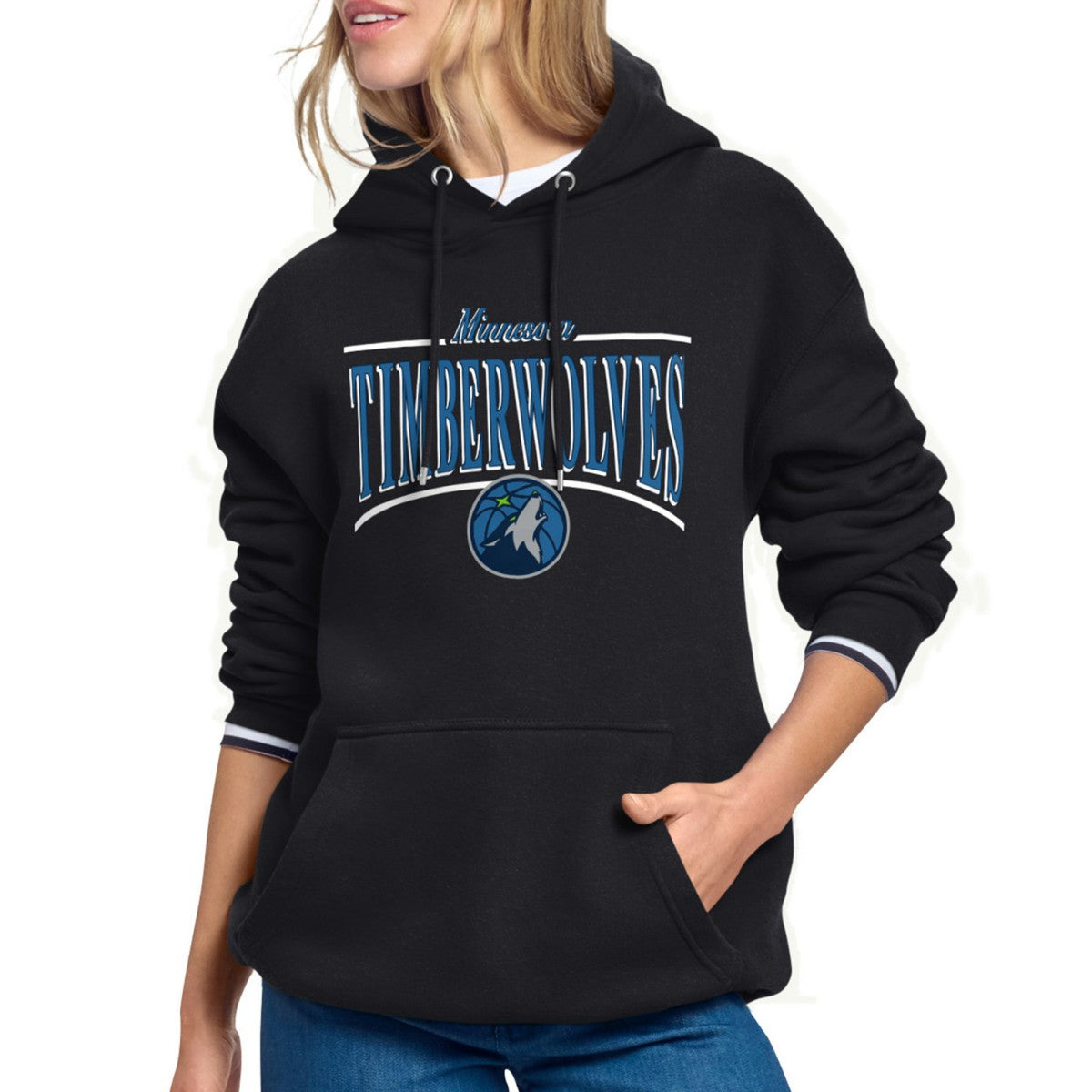 Minnesota Timberwolves Starter Women's Arch Stripe Fleece Hoodie Black