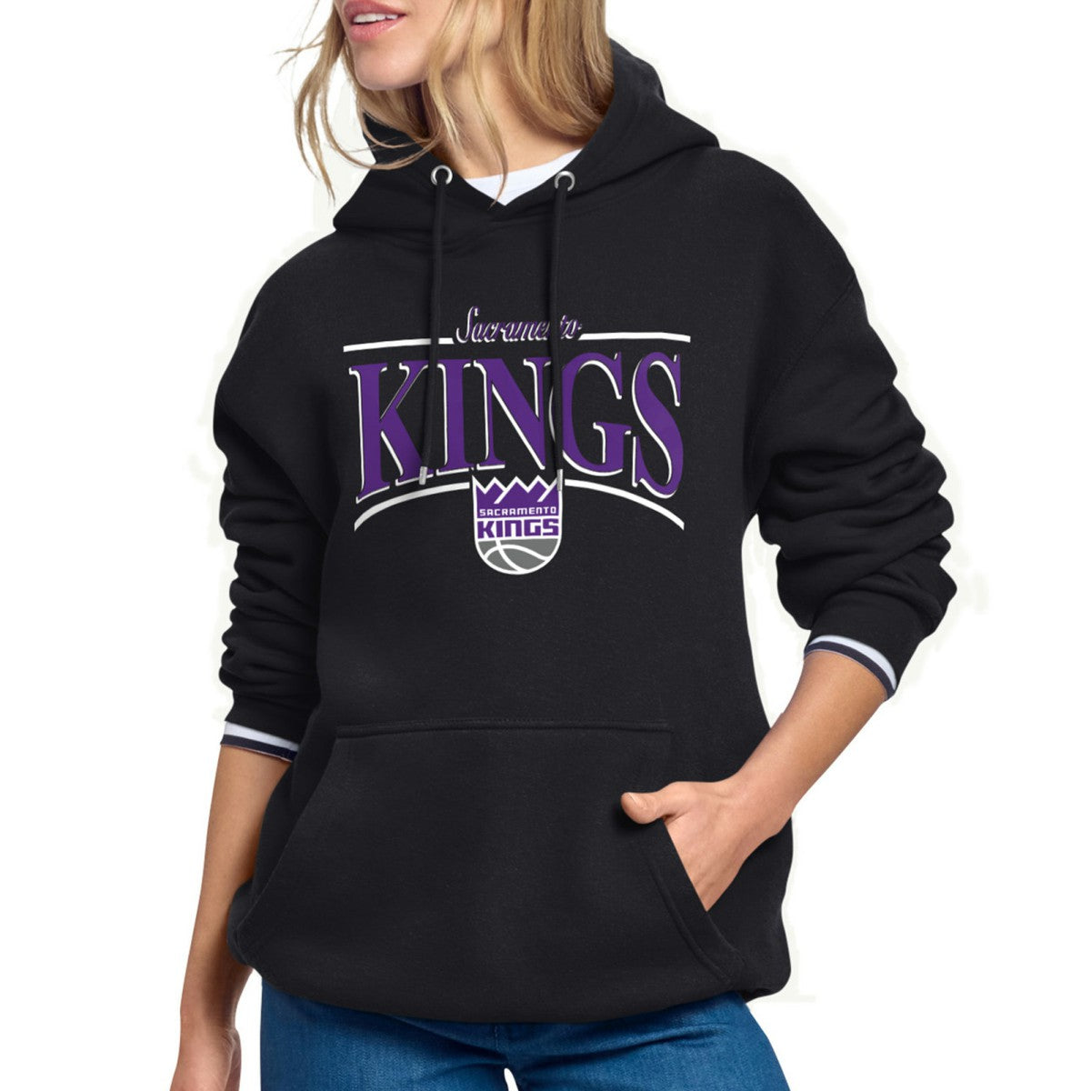 Sacramento Kings Starter Women's Arch Stripe Fleece Hoodie Black
