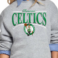 Boston Celtics Starter Women's Arch Stripe Fleece Crewneck Sweatshirt Gray