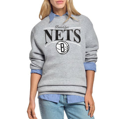 Brooklyn Nets Starter Women's Arch Stripe Fleece Crewneck Sweatshirt Gray