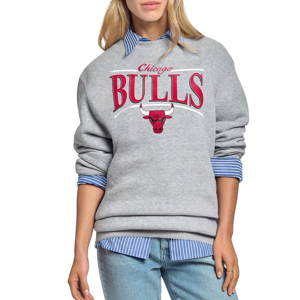 Chicago Bulls Starter Women's Arch Stripe Fleece Crewneck Sweatshirt Gray
