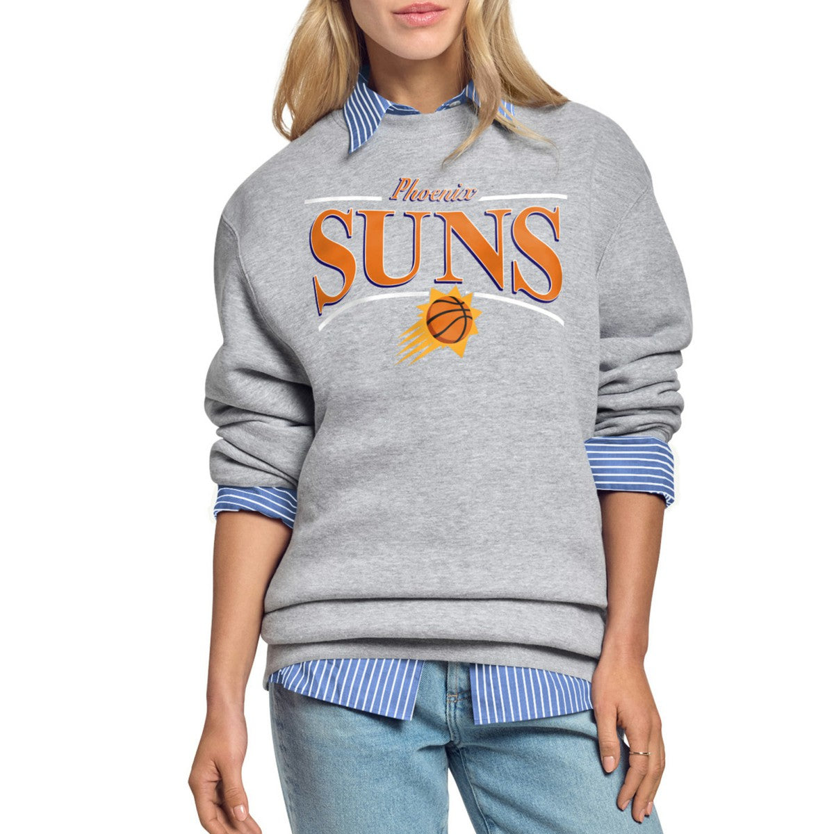Phoenix Suns Starter Women's Arch Stripe Fleece Crewneck Sweatshirt Gray