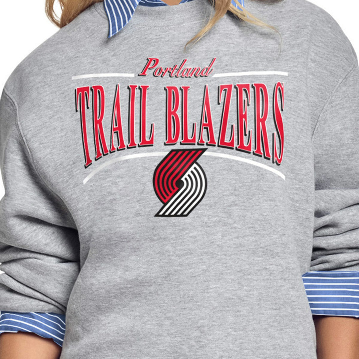 Portland Trail Blazers Starter Women's Arch Stripe Fleece Crewneck Sweatshirt Gray