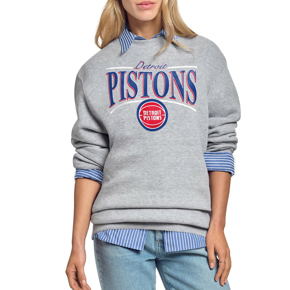 Detroit Pistons Starter Women's Arch Stripe Fleece Crewneck Sweatshirt Gray