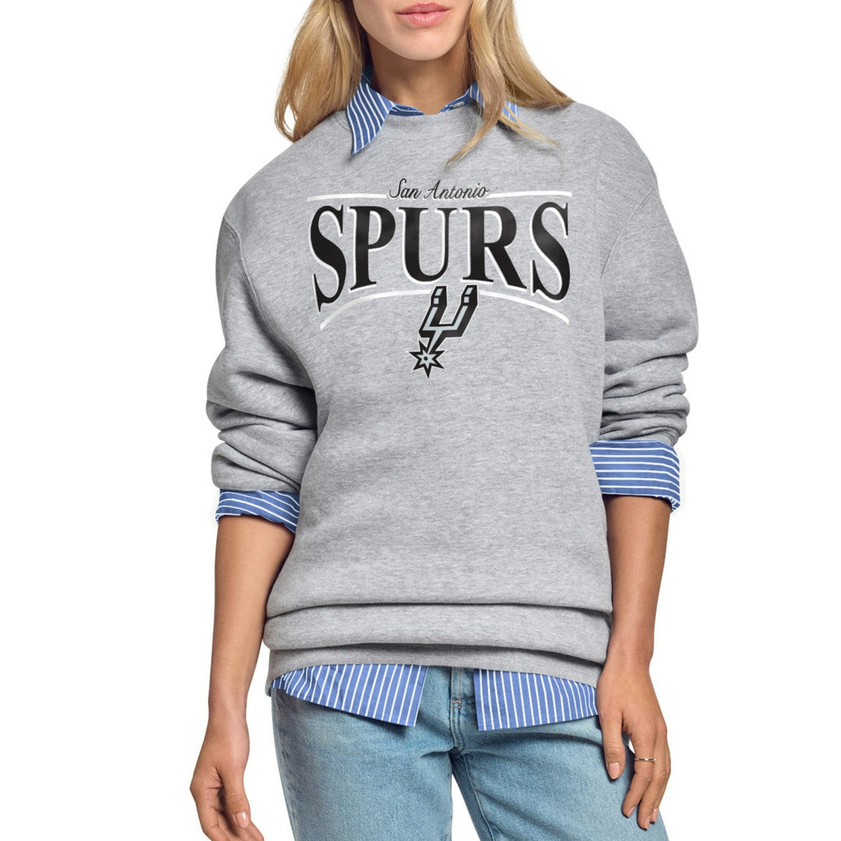 San Antonio Spurs Starter Women's Arch Stripe Fleece Crewneck Sweatshirt Gray