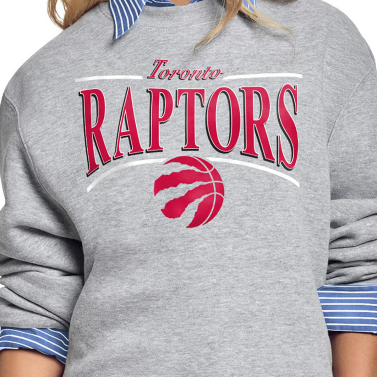 Toronto Raptors Starter Women's Arch Stripe Fleece Crewneck Sweatshirt Gray