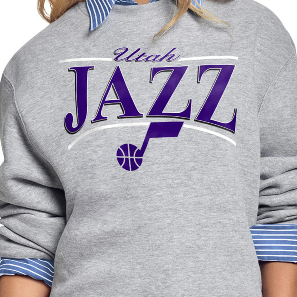 Utah Jazz Starter Women's Arch Stripe Fleece Crewneck Sweatshirt Gray