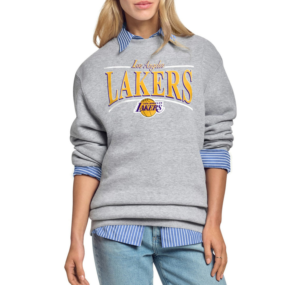 Los Angeles Lakers Starter Women's Arch Stripe Fleece Crewneck Sweatshirt Gray