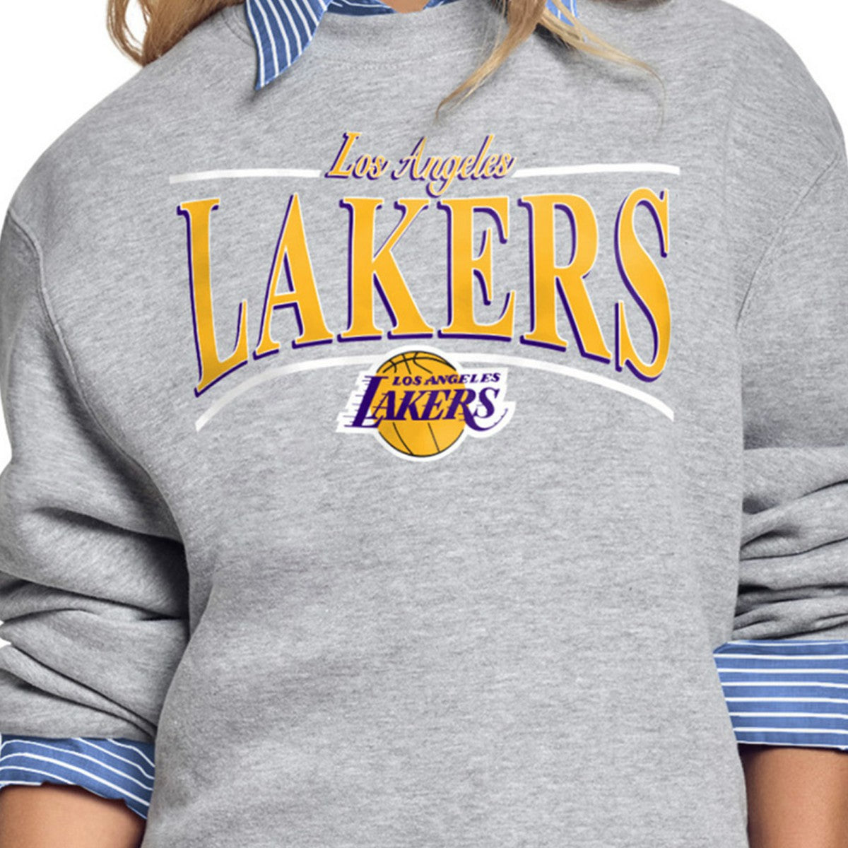 Los Angeles Lakers Starter Women's Arch Stripe Fleece Crewneck Sweatshirt Gray