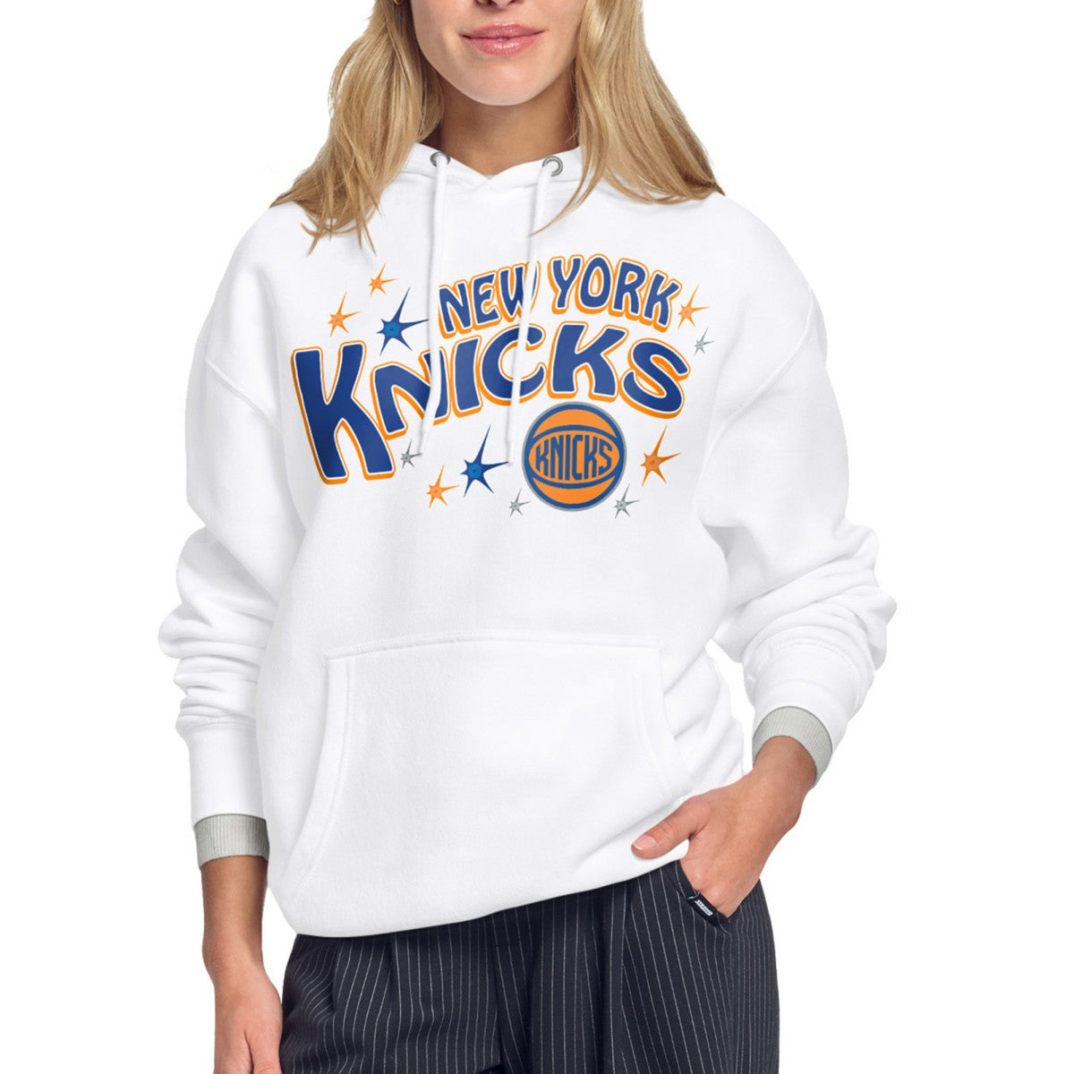 New York Knicks Starter Women's Fireworks Fleece Hoodie White