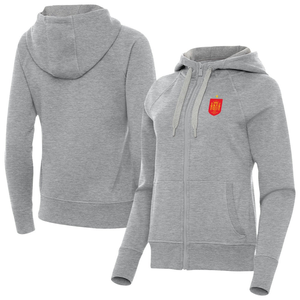 Spain National Team Antigua Women's Takeover Fleece Raglan Full-Zip Hoodie Heather Gray sale