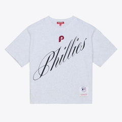 Philadelphia Phillies Mitchell & Ness Women's Script Cropped Boxy T-Shirt - Heather Gray T-shirts