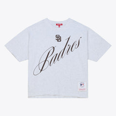 San Diego Padres Mitchell & Ness Women's Script Cropped Boxy T-Shirt - Heather Gray T-shirts