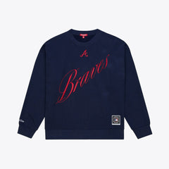 Atlanta Braves Mitchell & Ness Women's Script Sweatshirt - Navy Sweatshirts