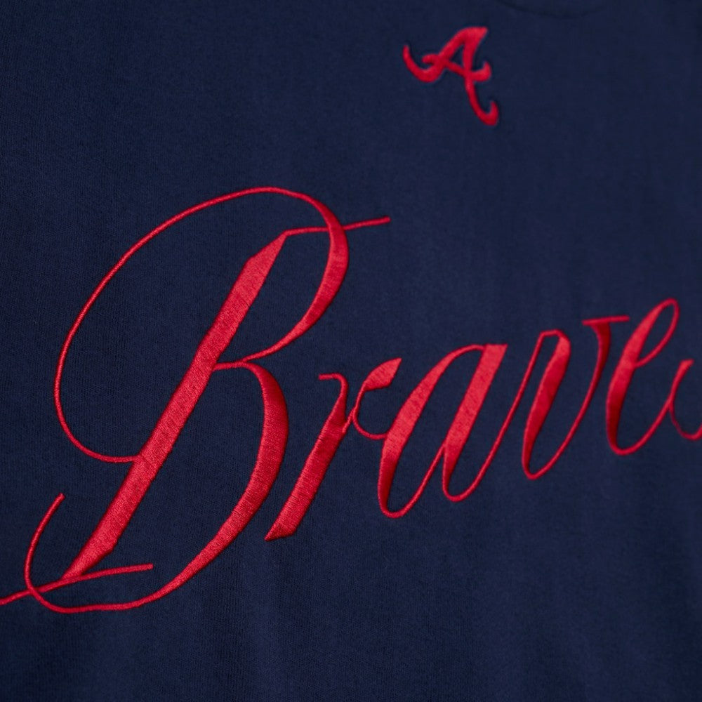 Atlanta Braves Mitchell & Ness Women's Script Sweatshirt - Navy Sweatshirts