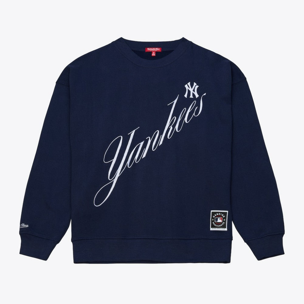 New York Yankees Mitchell & Ness Women's Script Sweatshirt - Navy Sweatshirts