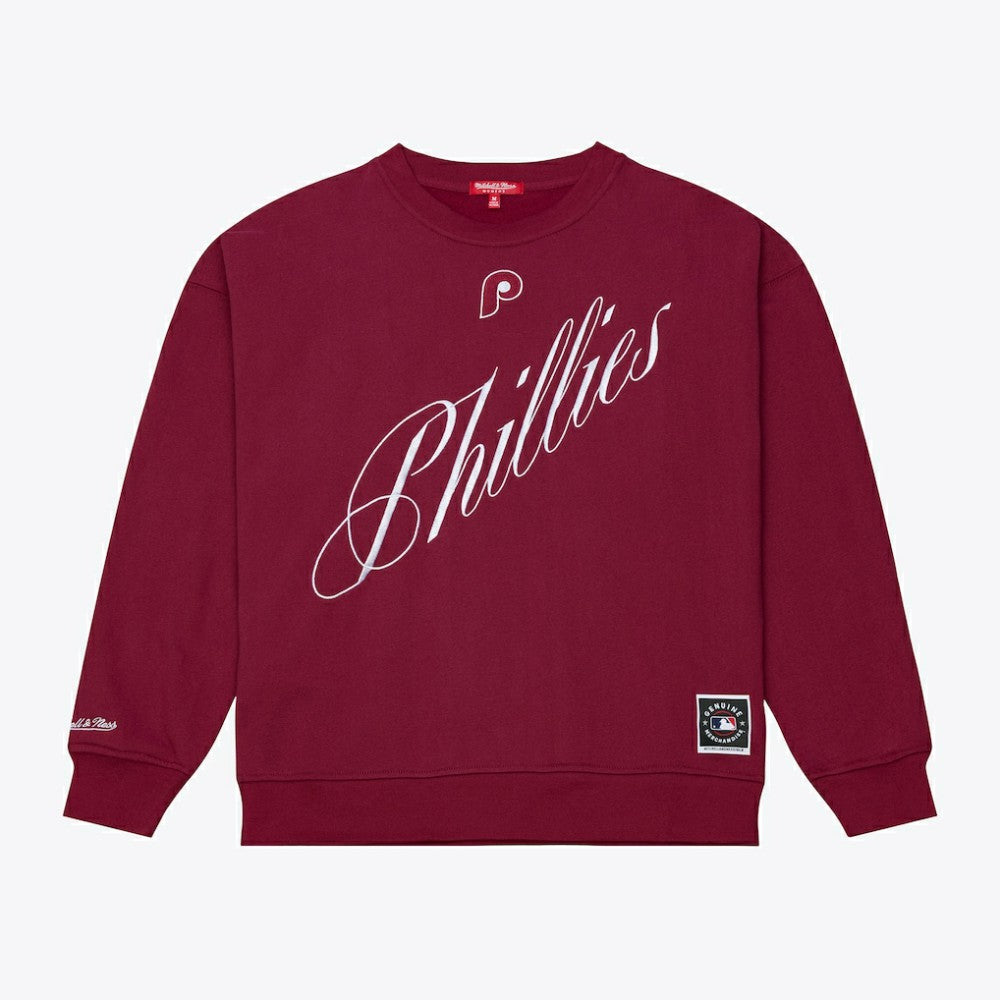 Philadelphia Phillies Mitchell & Ness Women's Script Sweatshirt - Burgundy Sweatshirts