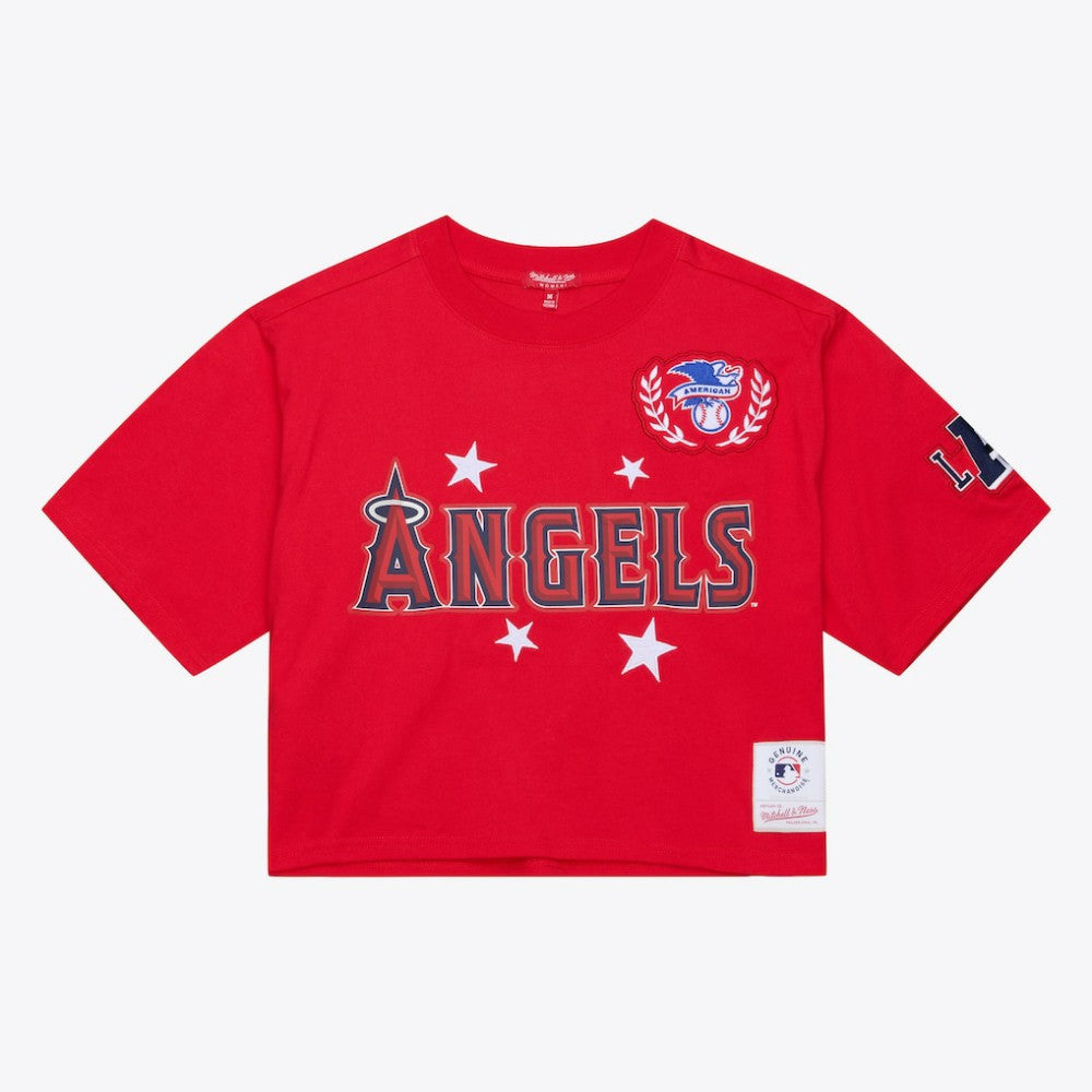 Los Angeles Angels Mitchell & Ness Women's Pep Rally Cropped Boxy T-Shirt - Red T-shirts