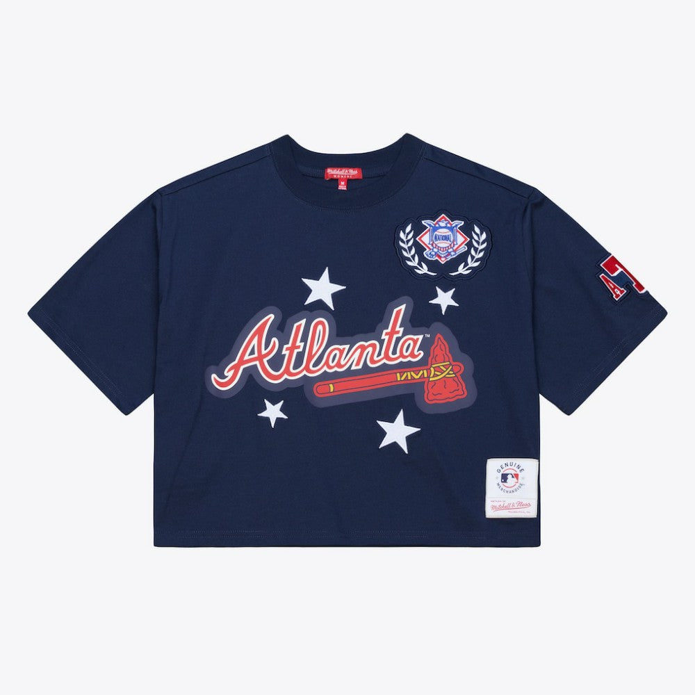 Atlanta Braves Mitchell & Ness Women's Pep Rally Cropped Boxy T-Shirt - Navy T-shirts