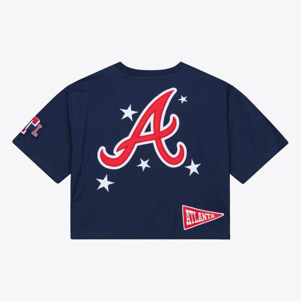 Atlanta Braves Mitchell & Ness Women's Pep Rally Cropped Boxy T-Shirt - Navy T-shirts