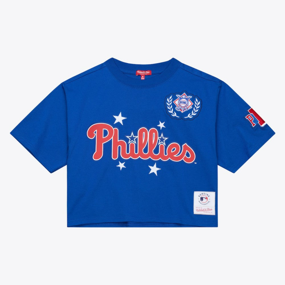 Philadelphia Phillies Mitchell & Ness Women's Pep Rally Cropped Boxy T-Shirt - Royal T-shirts