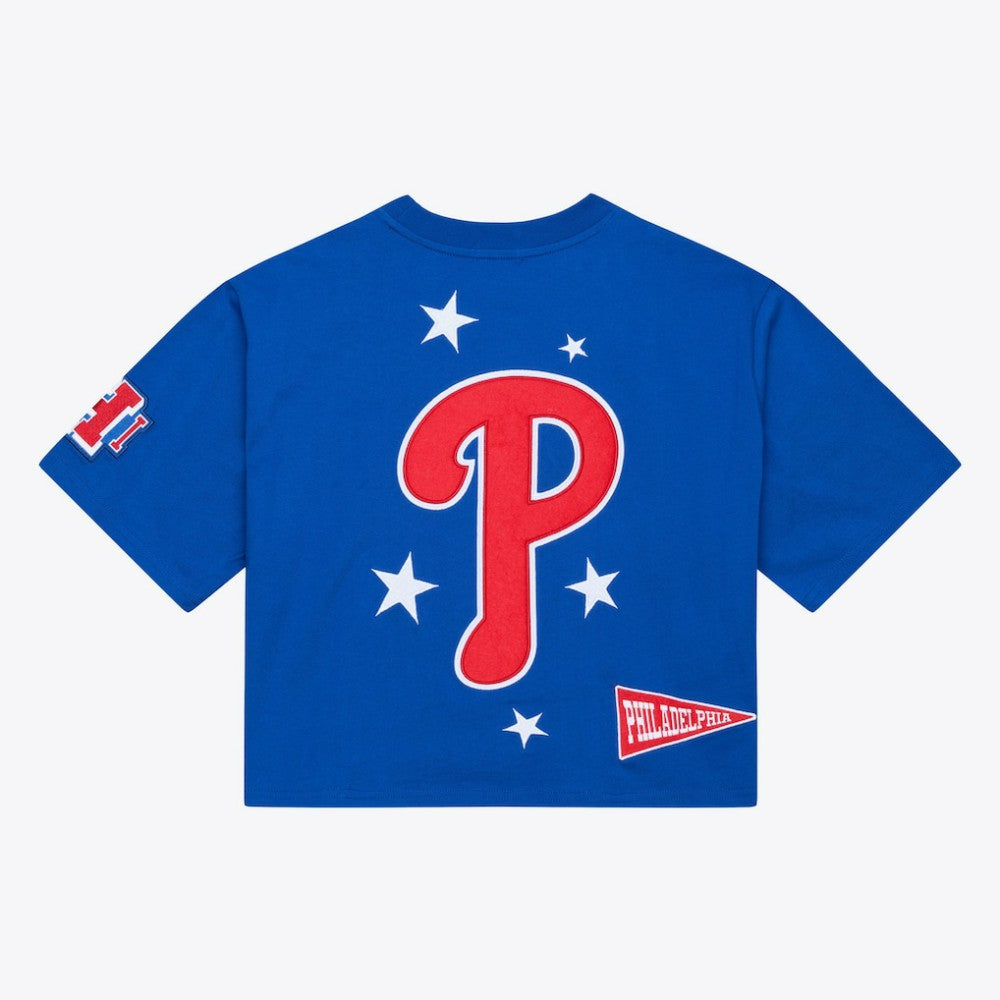 Philadelphia Phillies Mitchell & Ness Women's Pep Rally Cropped Boxy T-Shirt - Royal T-shirts