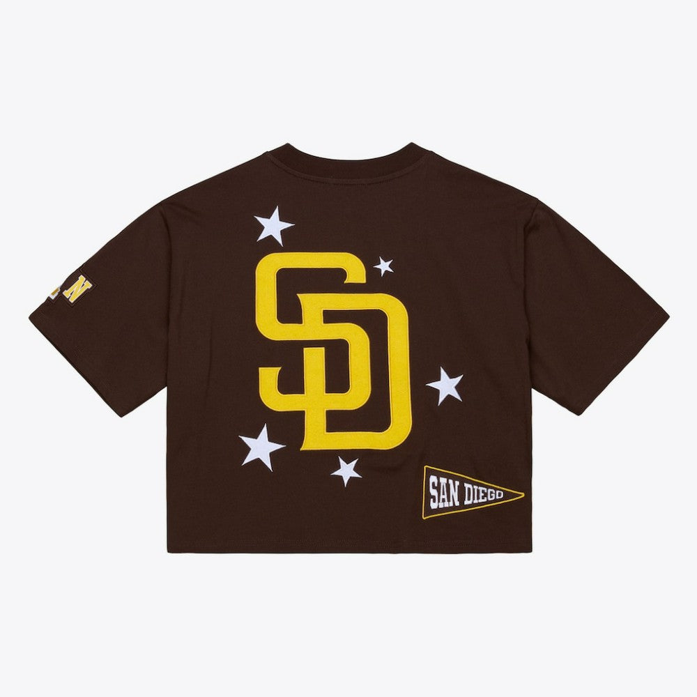 San Diego Padres Mitchell & Ness Women's Pep Rally Cropped Boxy T-Shirt - Brown T-shirts