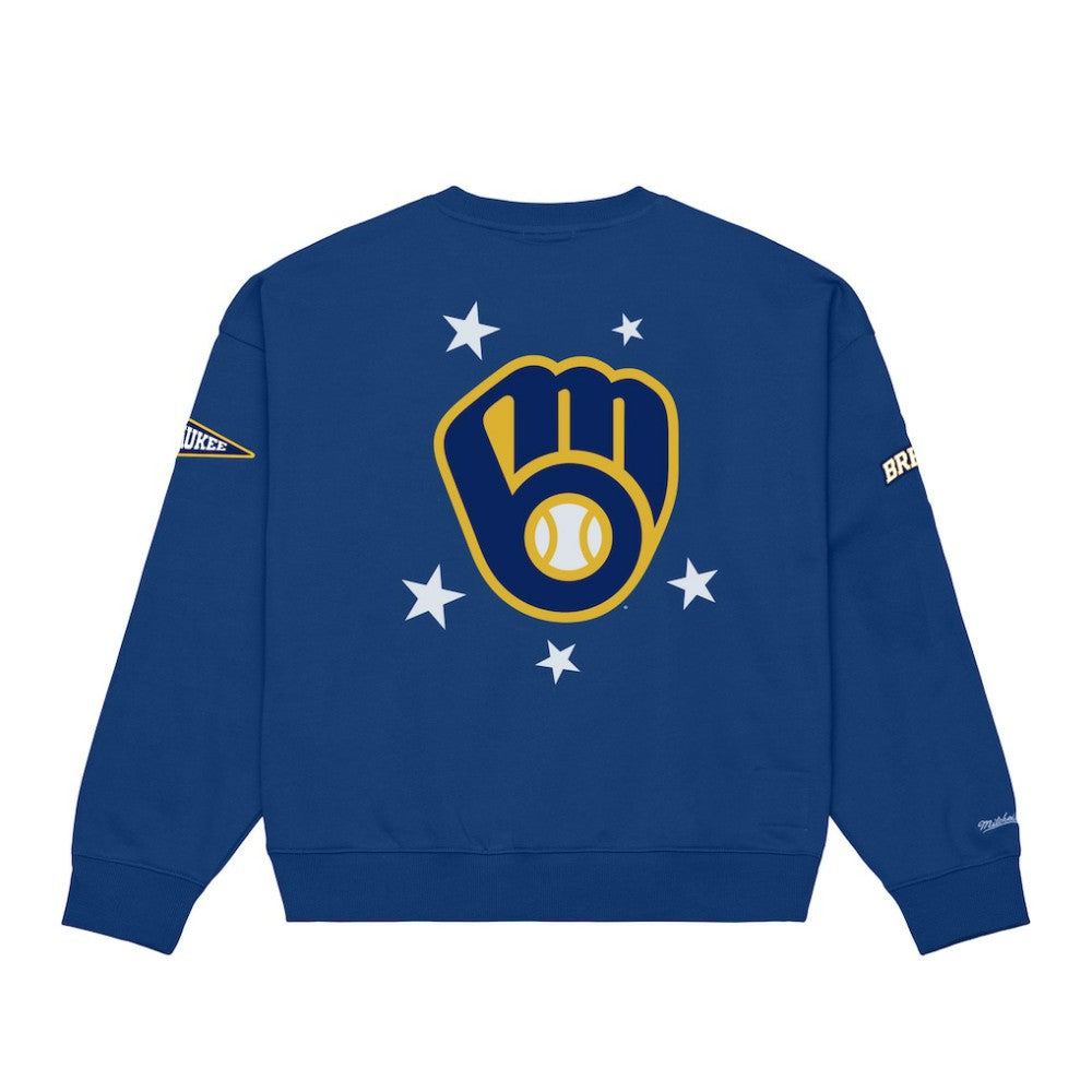 Milwaukee Brewers Mitchell & Ness Women's Pep Rally Sweatshirt - Royal Sweatshirts
