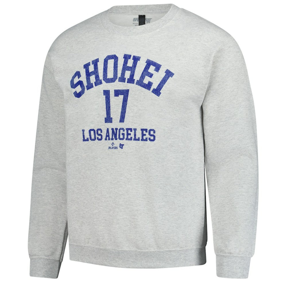 Shohei Ohtani MLBPA BreakingT Unisex Player Name & Number Sweatshirt - Heather Gray Sweatshirts