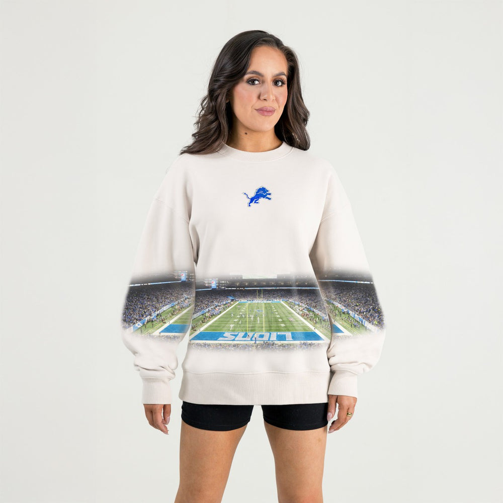 Detroit Lions Gameday Couture Women's Power Move Stadium Premium Drop Shoulder Sweatshirt Natural