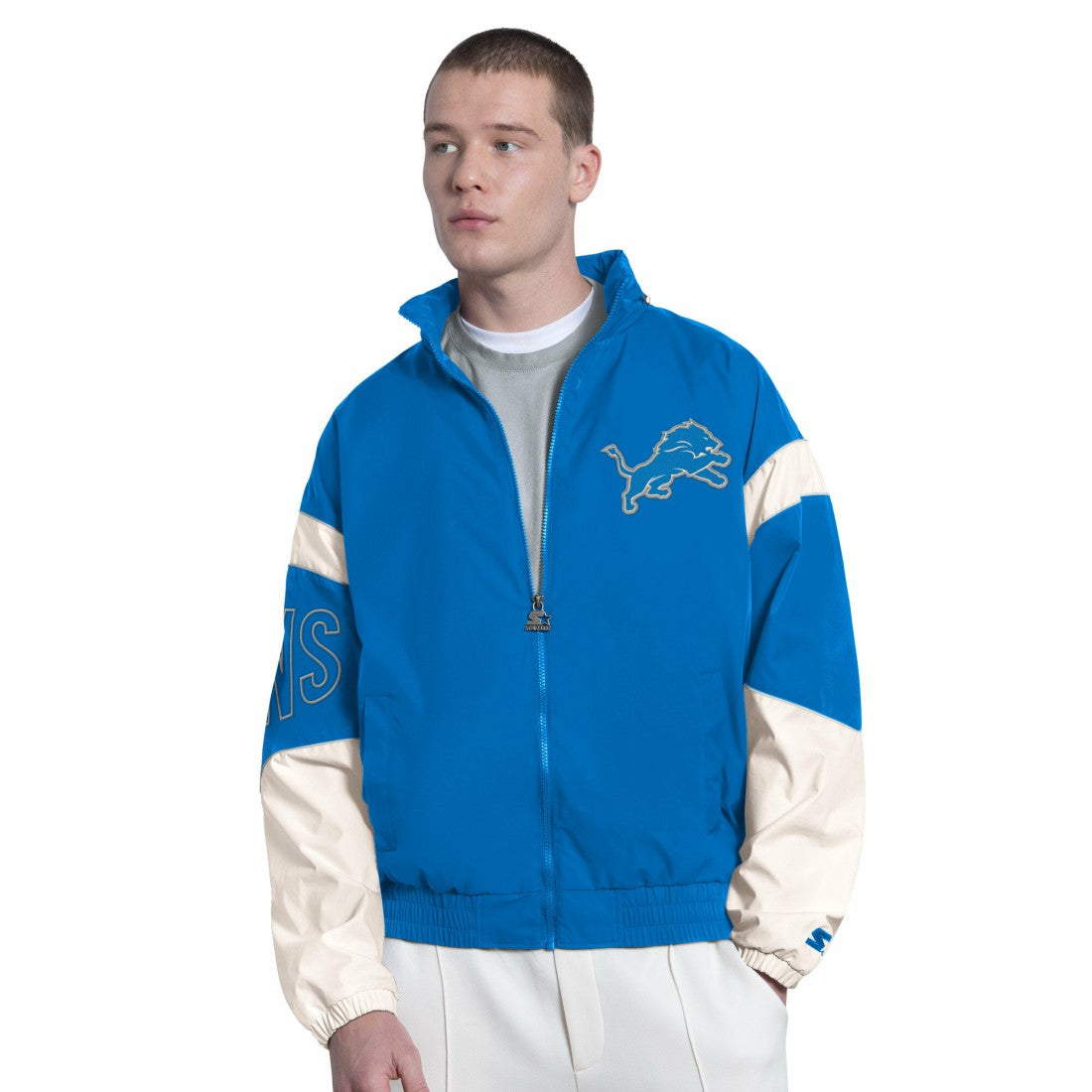 Detroit Lions Starter The Gust Full-Zip Hooded Jacket Blue