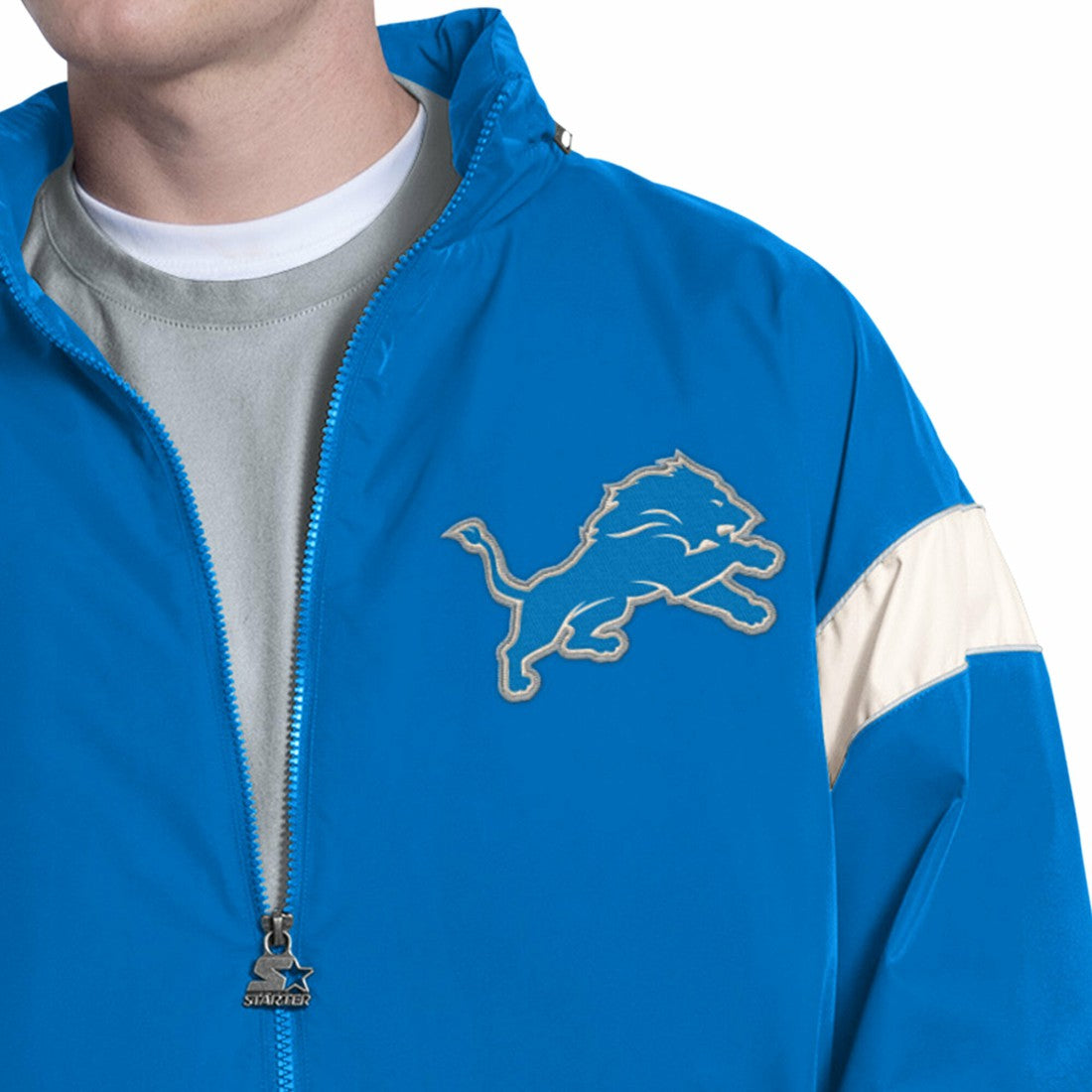 Detroit Lions Starter The Gust Full-Zip Hooded Jacket Blue