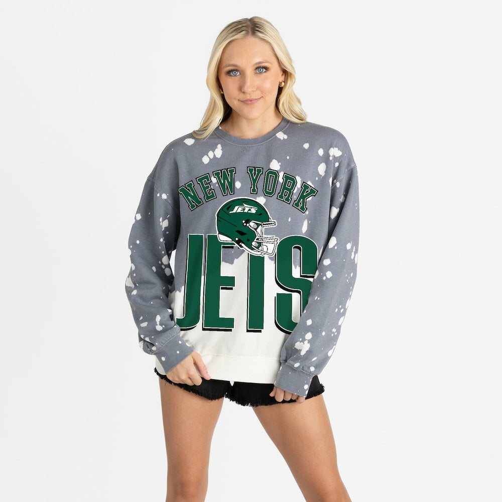 New York Jets Gameday Couture Women's Arch Rivals Faded Wash Sweatshirt Gray