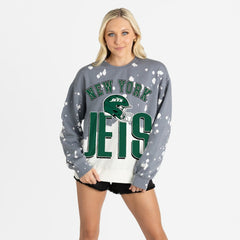 New York Jets Gameday Couture Women's Arch Rivals Faded Wash Sweatshirt Gray