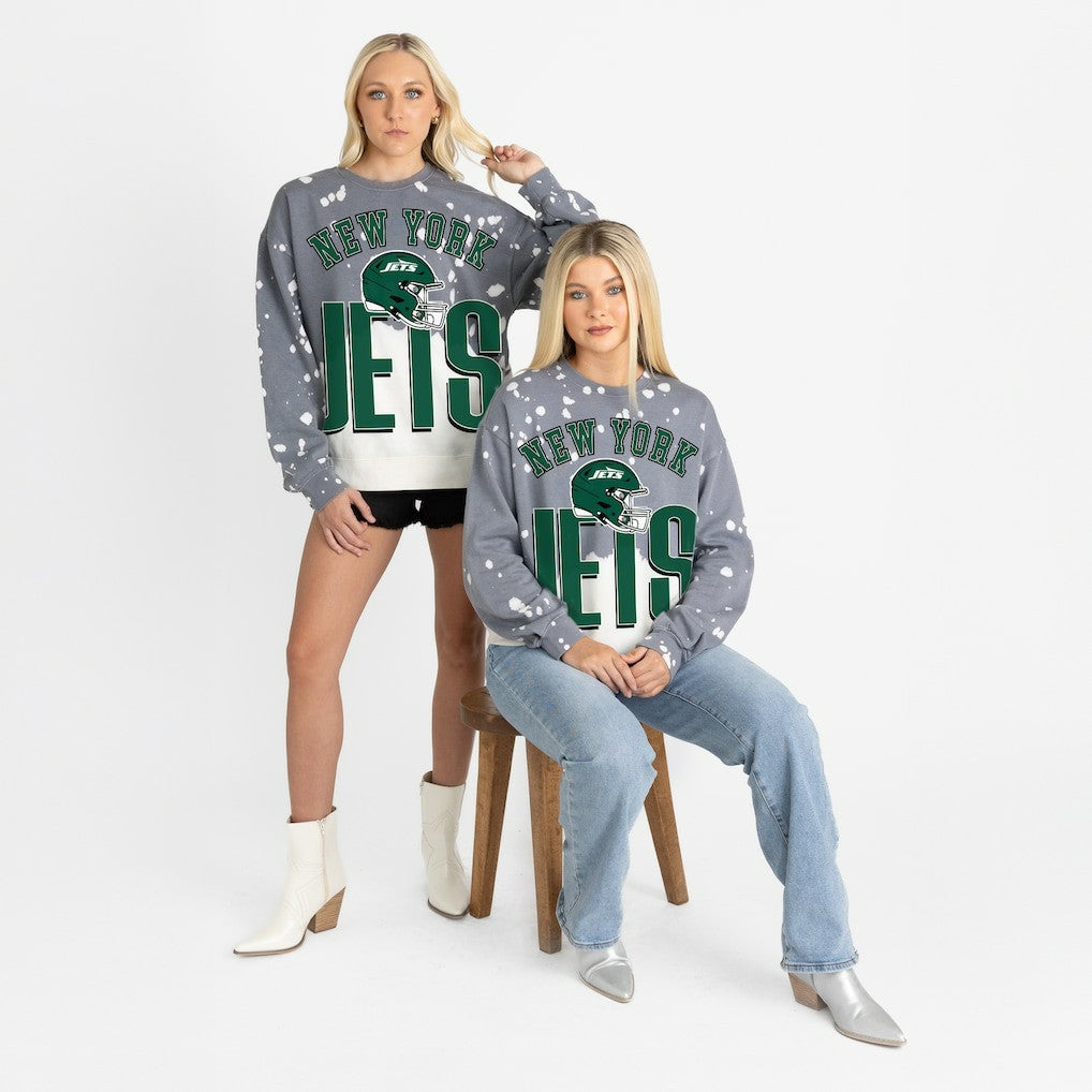 New York Jets Gameday Couture Women's Arch Rivals Faded Wash Sweatshirt Gray