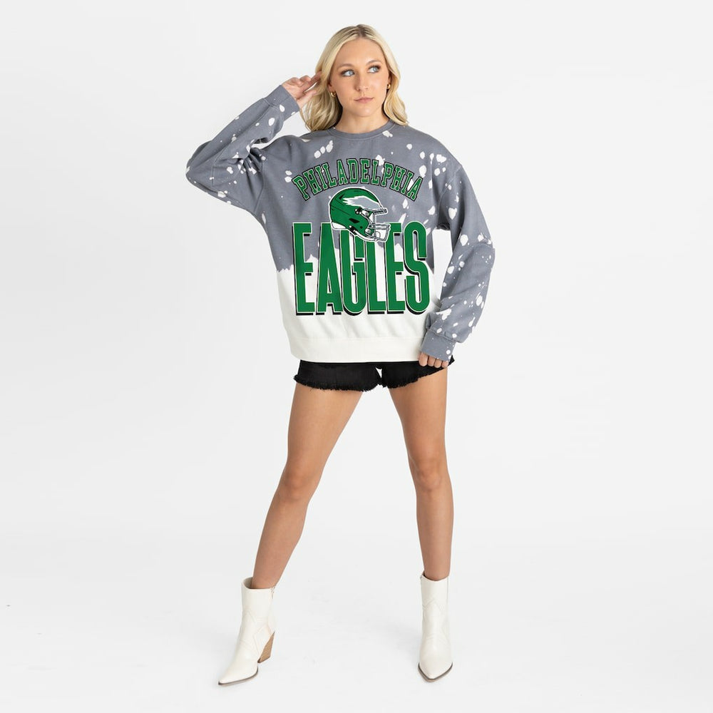 Philadelphia Eagles Gameday Couture Women's Arch Rivals Faded Wash Sweatshirt Gray