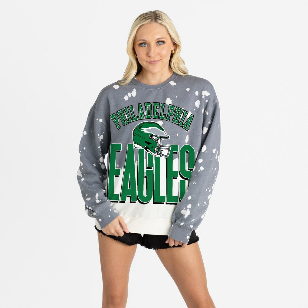 Philadelphia Eagles Gameday Couture Women's Arch Rivals Faded Wash Sweatshirt Gray