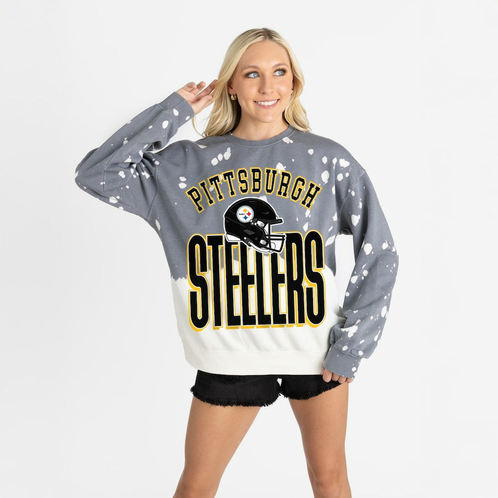 Pittsburgh Steelers Gameday Couture Women's Arch Rivals Faded Wash Sweatshirt Gray