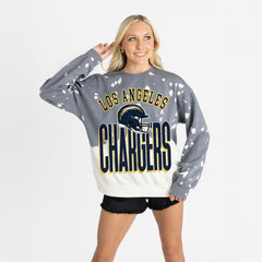 Los Angeles Chargers Gameday Couture Women's Arch Rivals Faded Wash Sweatshirt Gray