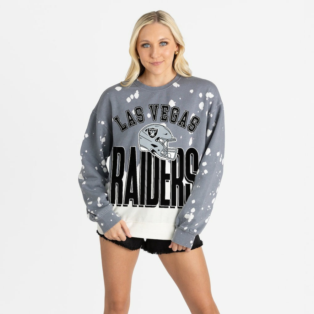 Las Vegas Raiders Gameday Couture Women's Arch Rivals Faded Wash Sweatshirt Gray