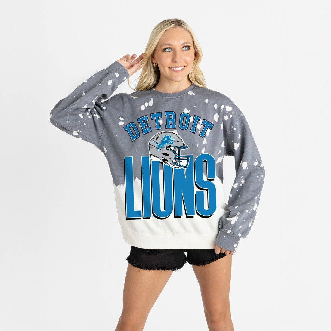 Detroit Lions Gameday Couture Women's Arch Rivals Faded Wash Sweatshirt Gray