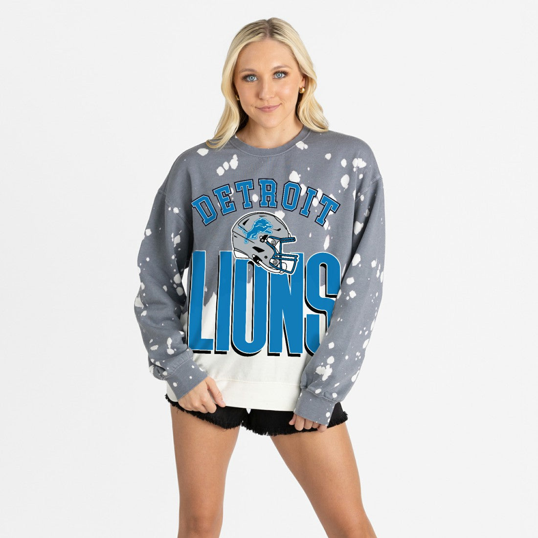 Detroit Lions Gameday Couture Women's Arch Rivals Faded Wash Sweatshirt Gray