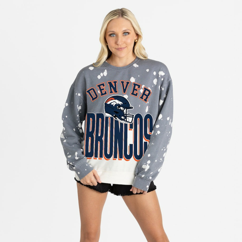 Denver Broncos Gameday Couture Women's Arch Rivals Faded Wash Sweatshirt Gray