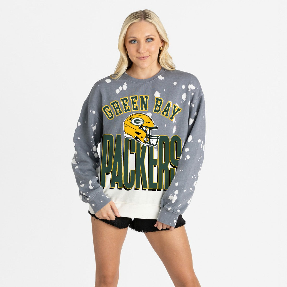 Green Bay Packers Gameday Couture Women's Arch Rivals Faded Wash Sweatshirt Gray