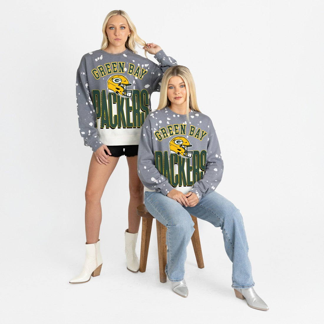 Green Bay Packers Gameday Couture Women's Arch Rivals Faded Wash Sweatshirt Gray