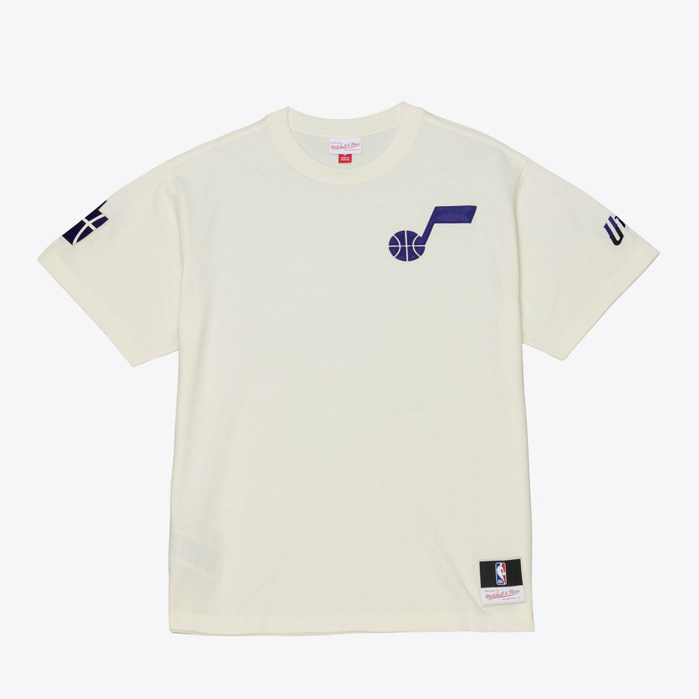 Utah Jazz Hardwood Classics Chainstitch Premium T-Shirt Cream