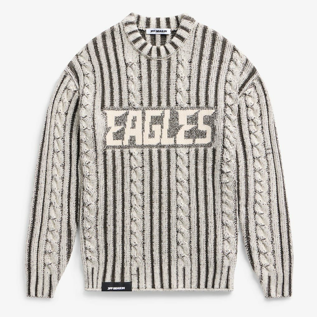 Philadelphia Eagles Off Season x NFL Unisex Cable Knit Sweater Cream/Gray